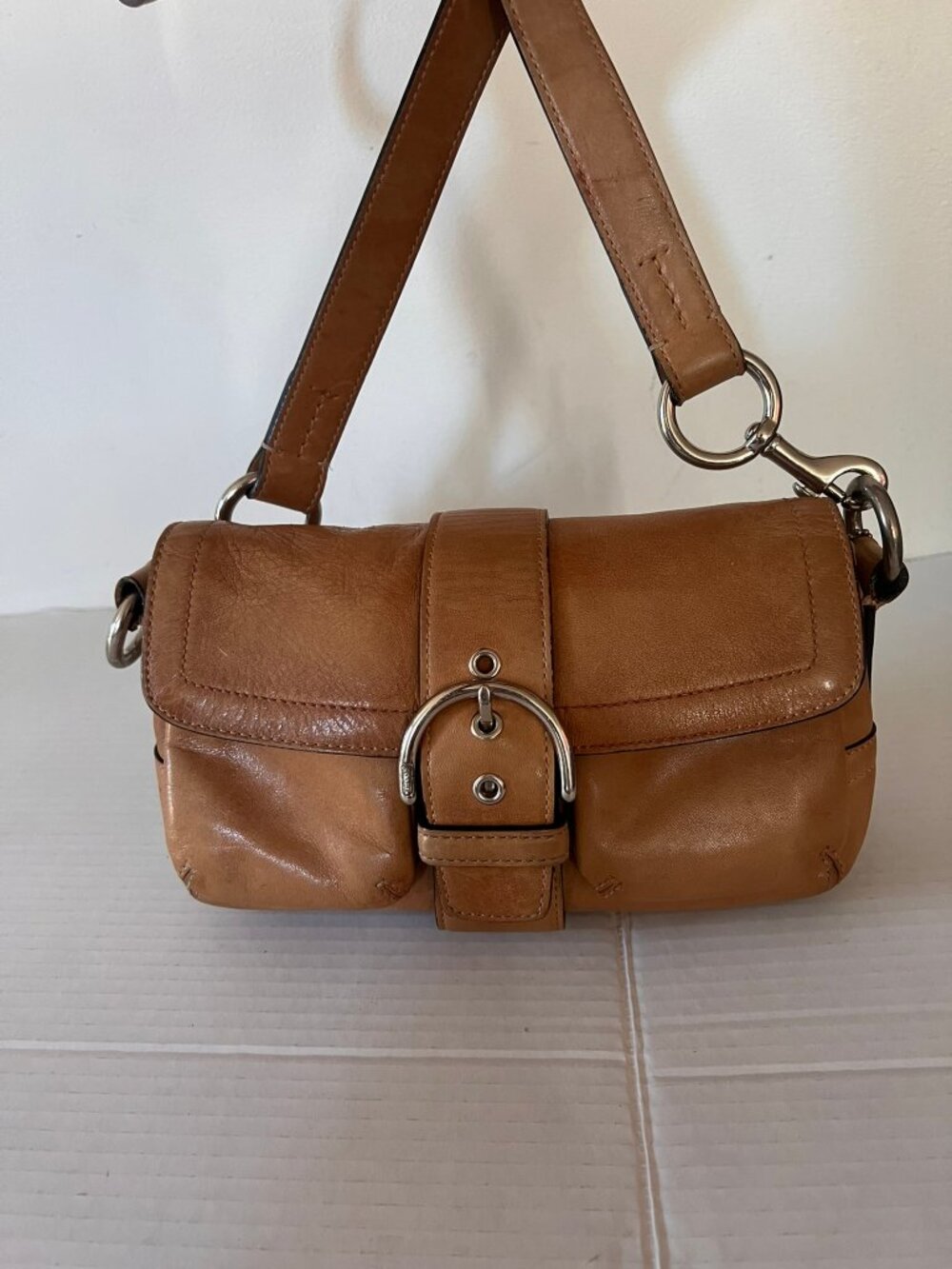 VINTAGE Y2K COACH 3683 MINI LEATHER SOHO FLAP CROSSBODY BAG BRITISH TAN